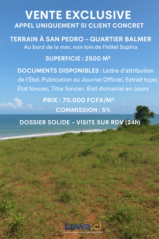 Terrain à San Pedro – Qtier Balmer Lot N°15BIS  Au bord Mer