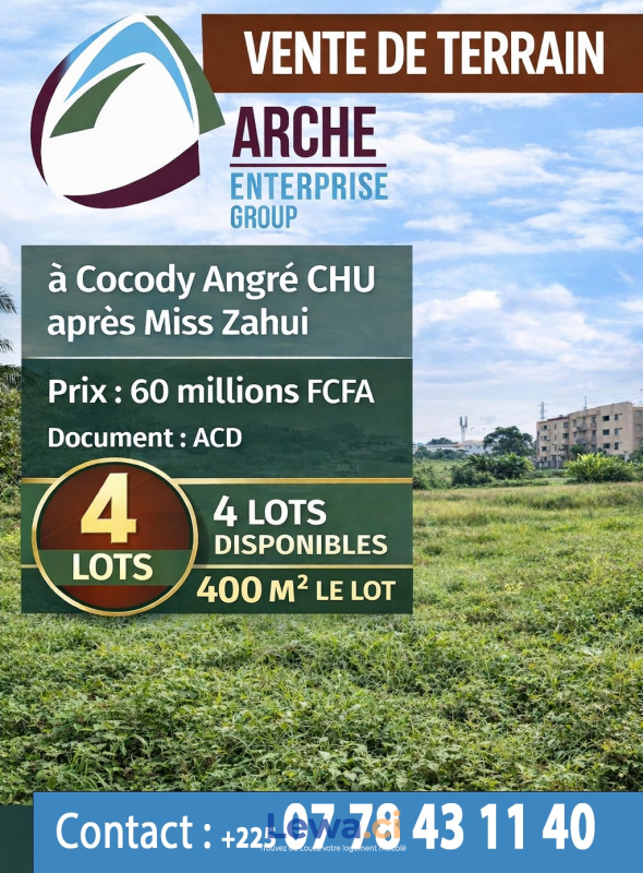 Image principale du bien : TERRAIN AVEC ACD À VENDRE À COCODY ANGRÉ CHU